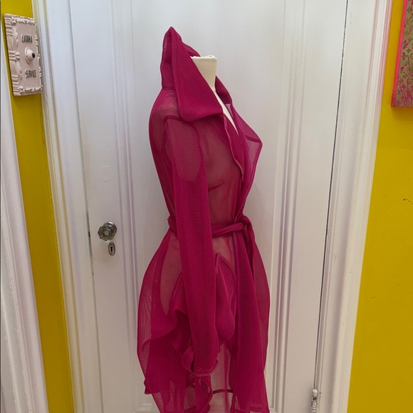 One of a Kind unique Vibrant Pink Sheer Trench Coat- Sz Med - Picture 6 of 7